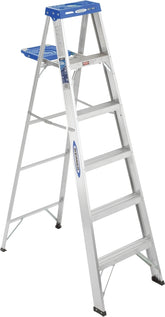 WERNER 366 Step Ladder, 6 ft, 5-Step, 250 lb, Type I Duty Rating, 3 in D Step, Aluminum, Blue